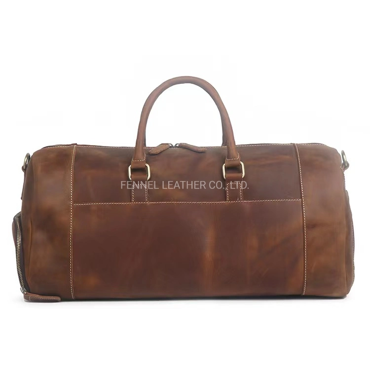 Factory Handmade Good Quality Camping Sport Luggage Travel Bag Big Capactiy Briefcase Fashion Genuine Real Cow Leather Duffle Weekend Leather Bag (F2000)