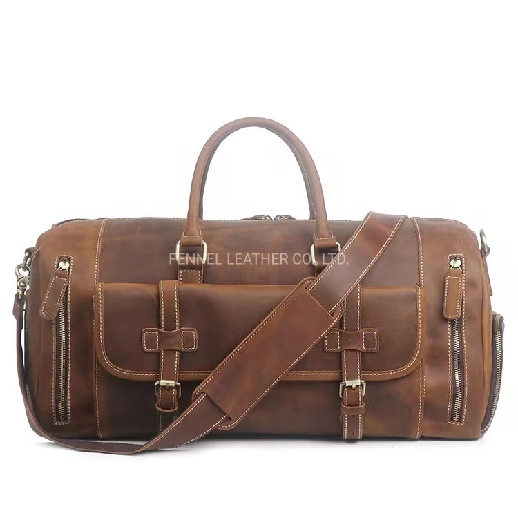 Factory Handmade Good Quality Camping Sport Luggage Travel Bag Big Capactiy Briefcase Fashion Genuine Real Cow Leather Duffle Weekend Leather Bag (F2000)