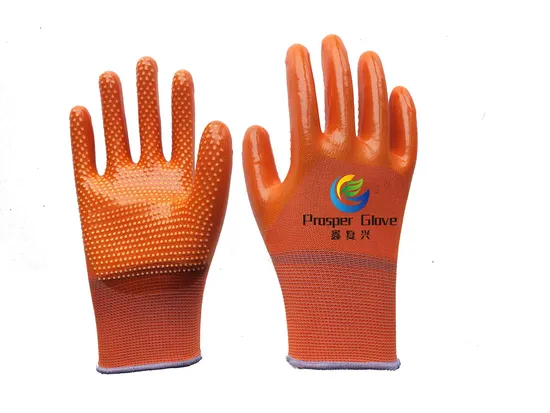 13G Polyester Half Coated Sandy Finished PVC Safety PVC Working Gloves