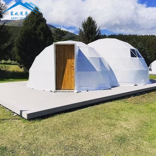 Custom 2024 Luxury Waterproof PVC Igloo Glamping Geodesic Connected Double Dome Tent